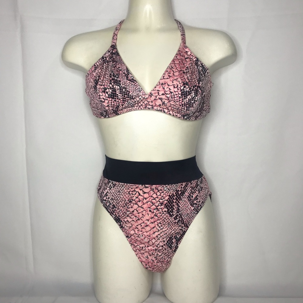 Vintage Sun Streak Pink Snake Skin High Cut Bikini